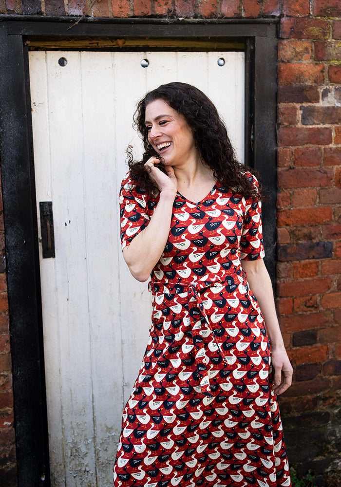 Landon Geese In A Row Print Cotton Midi Dress