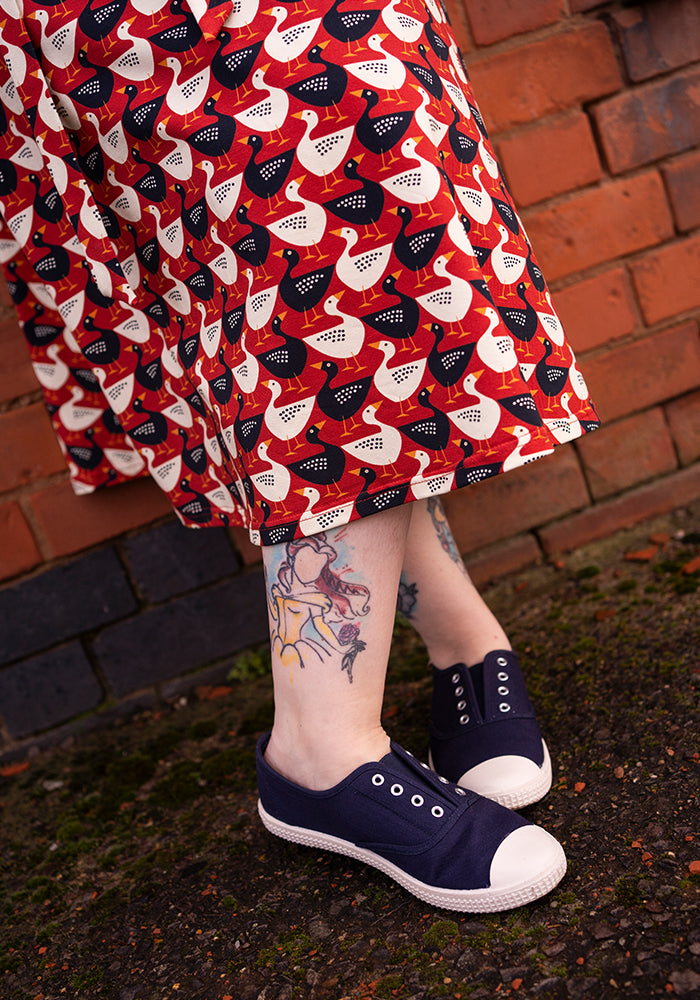Landon Geese In A Row Print Cotton Midi Dress