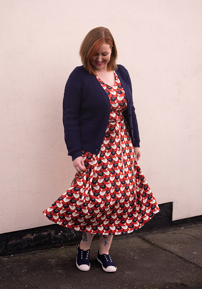 Landon Geese In A Row Print Cotton Midi Dress