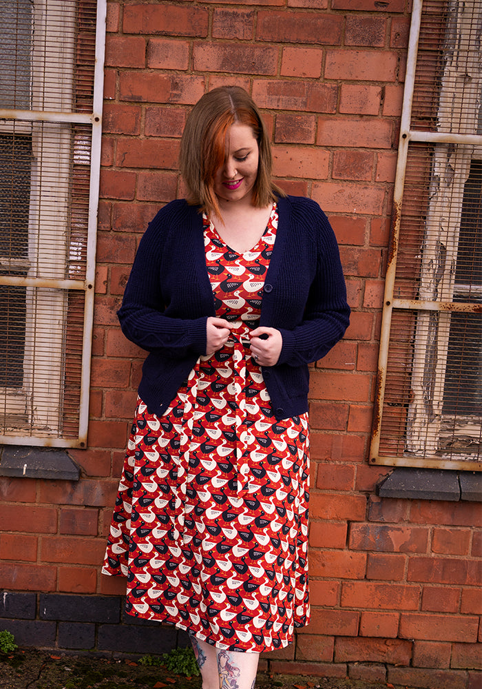 Landon Geese In A Row Print Cotton Midi Dress