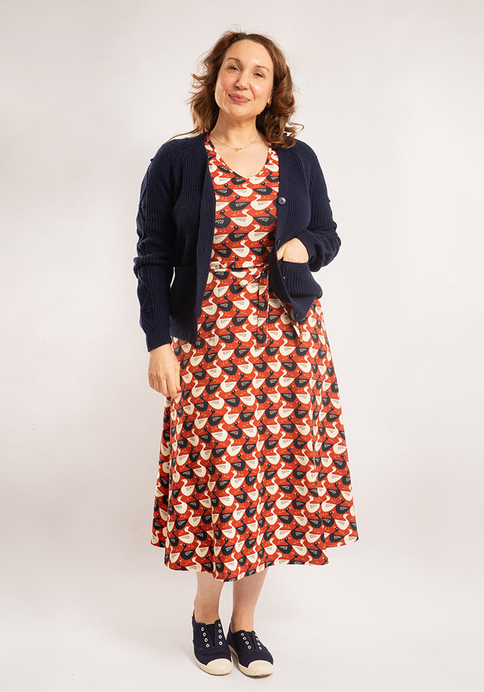 Landon Geese In A Row Print Cotton Midi Dress