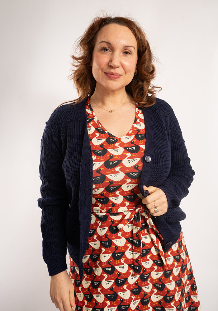 Landon Geese In A Row Print Cotton Midi Dress