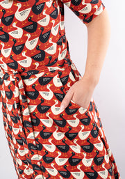 Landon Geese In A Row Print Cotton Midi Dress