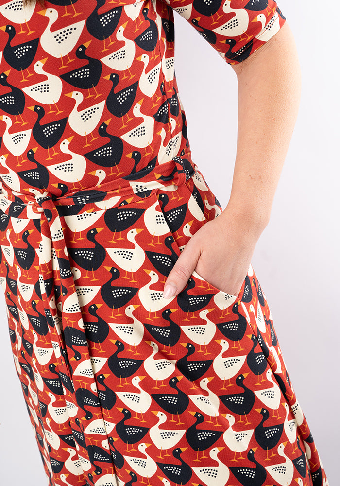 Landon Geese In A Row Print Cotton Midi Dress