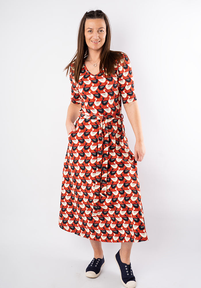 Landon Geese In A Row Print Cotton Midi Dress