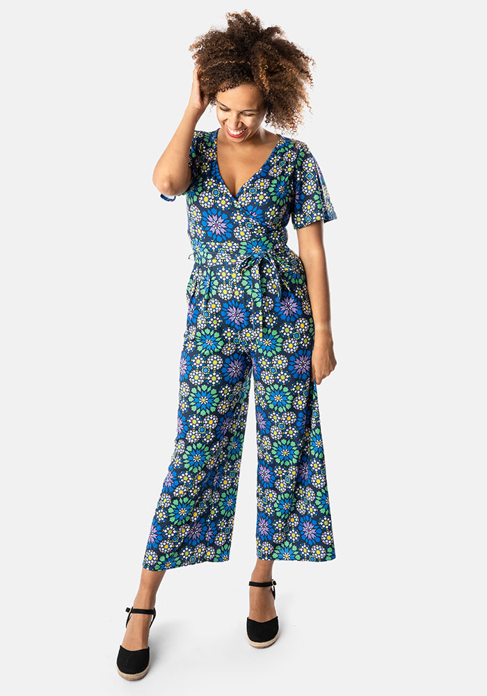 Landry Moroccan Tile Print Culotte Leg Jumpsuit