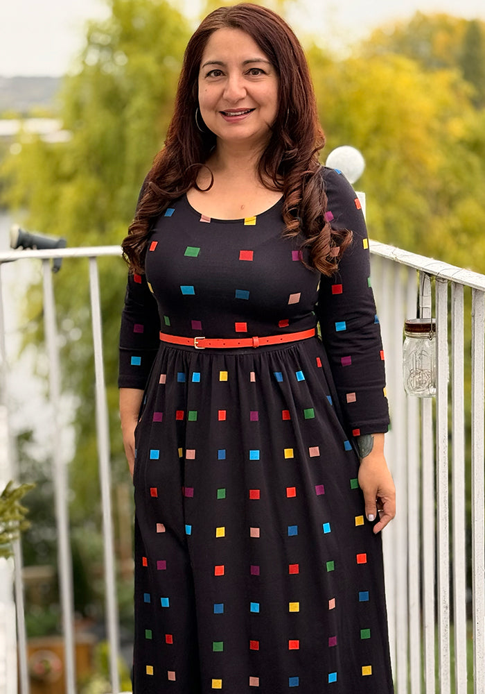 Lanthe Conversational Squares Print Cotton Midi Dress