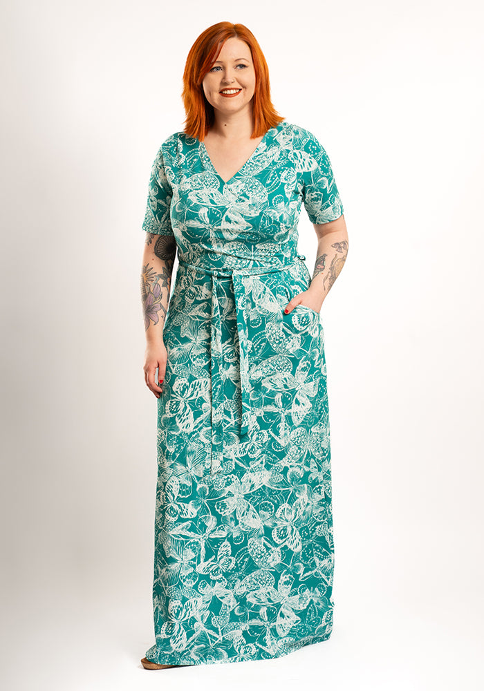 Front view of Laraline Butterfly Stencil Print Cotton Maxi Dress