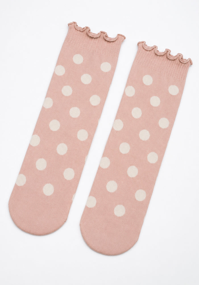 Large Baby Pink &amp; White Polka Dot Socks