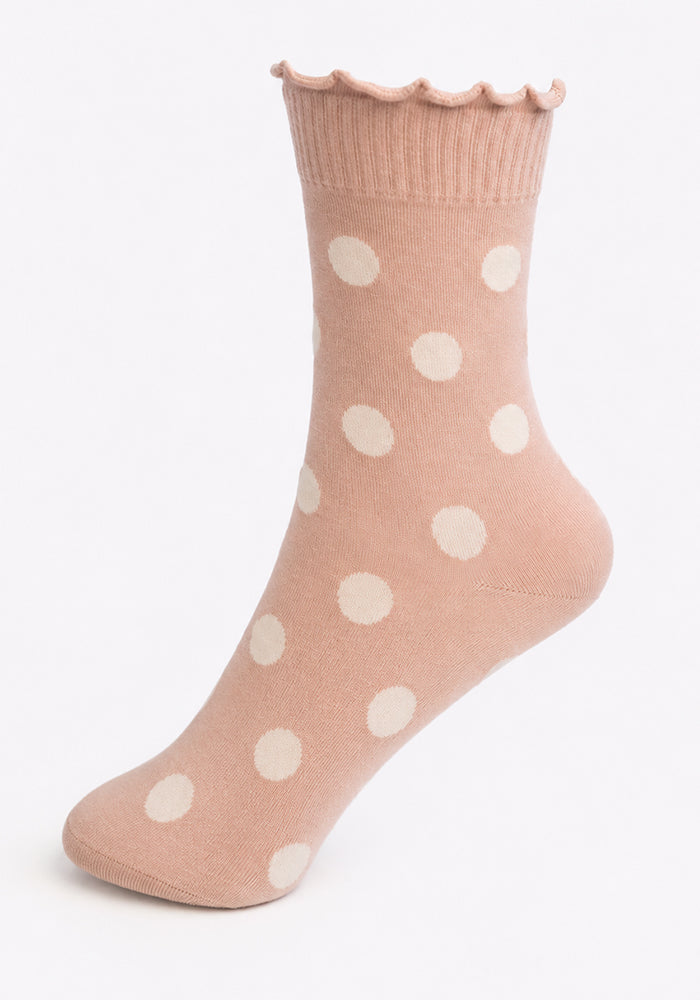 Large Baby Pink &amp; White Polka Dot Socks