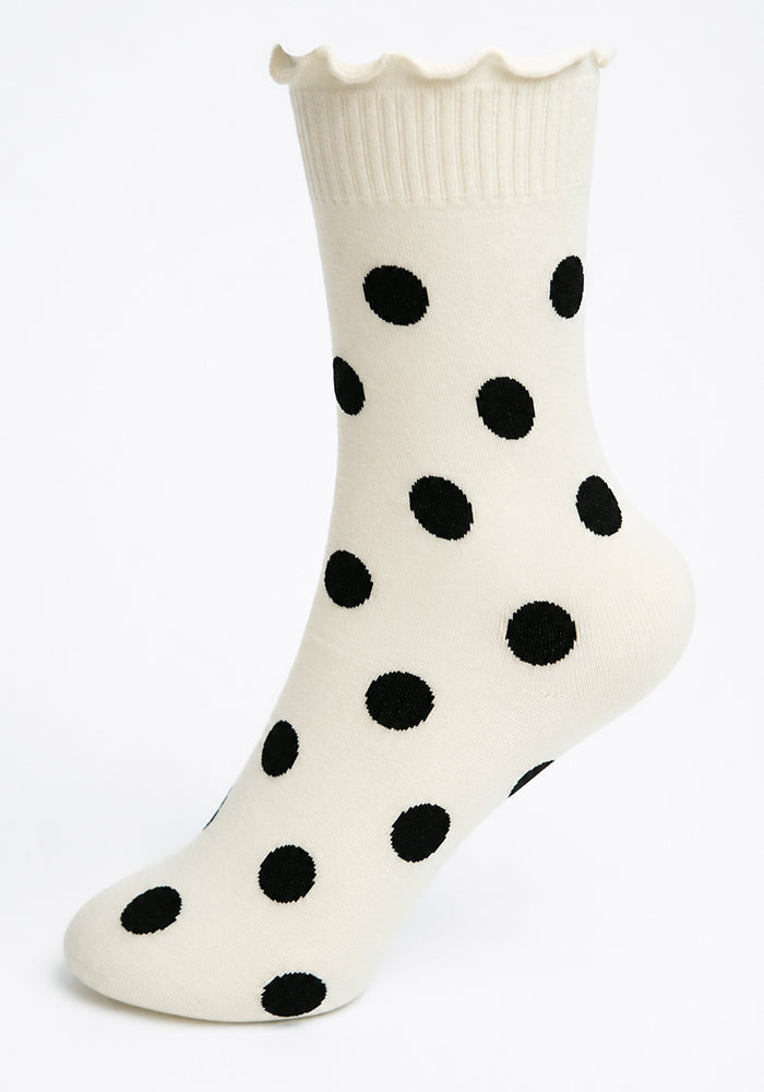 Large Cream &amp; Black Polka Dot Socks