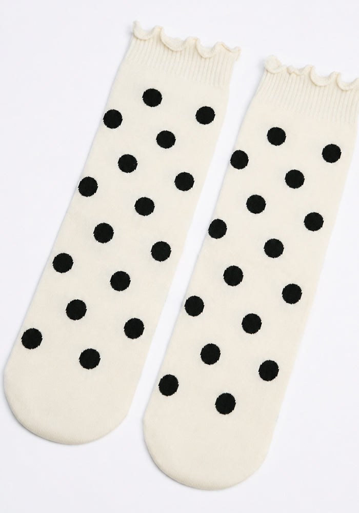 Large Cream &amp; Black Polka Dot Socks