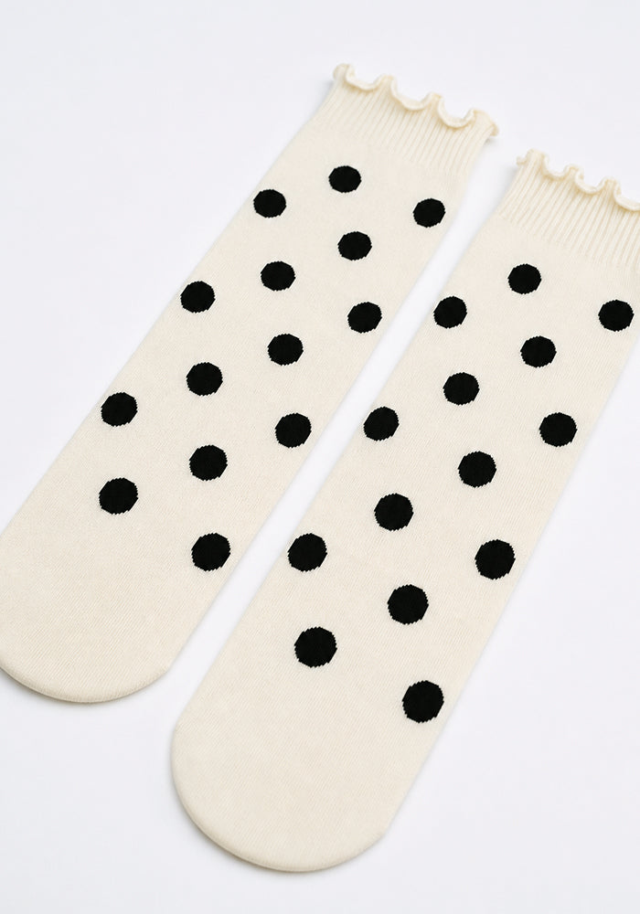 Large Cream &amp; Black Polka Dot Socks