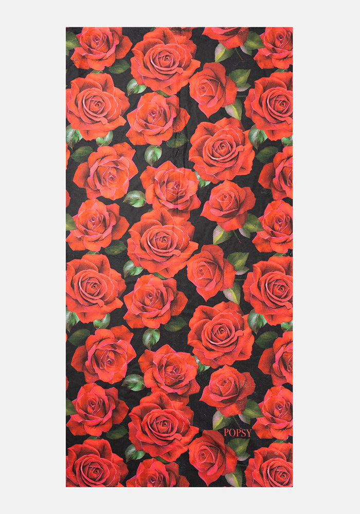Front view of Large Red Rose Print Towel
