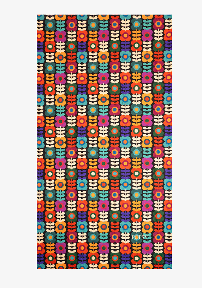 Front view of Retro Flower Print Large Towel