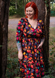 Laurie Fall Leaves Print Cotton Midaxi Dress