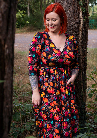 Laurie Fall Leaves Print Cotton Midaxi Dress