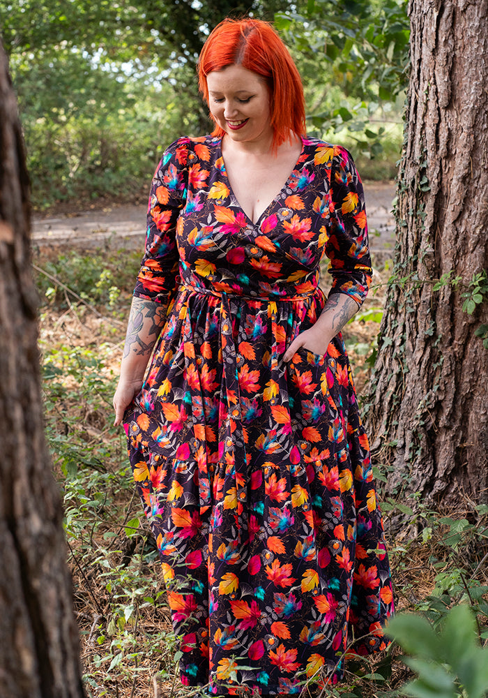 Laurie Fall Leaves Print Cotton Midaxi Dress