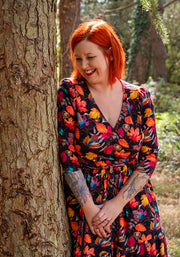 Laurie Fall Leaves Print Cotton Midaxi Dress