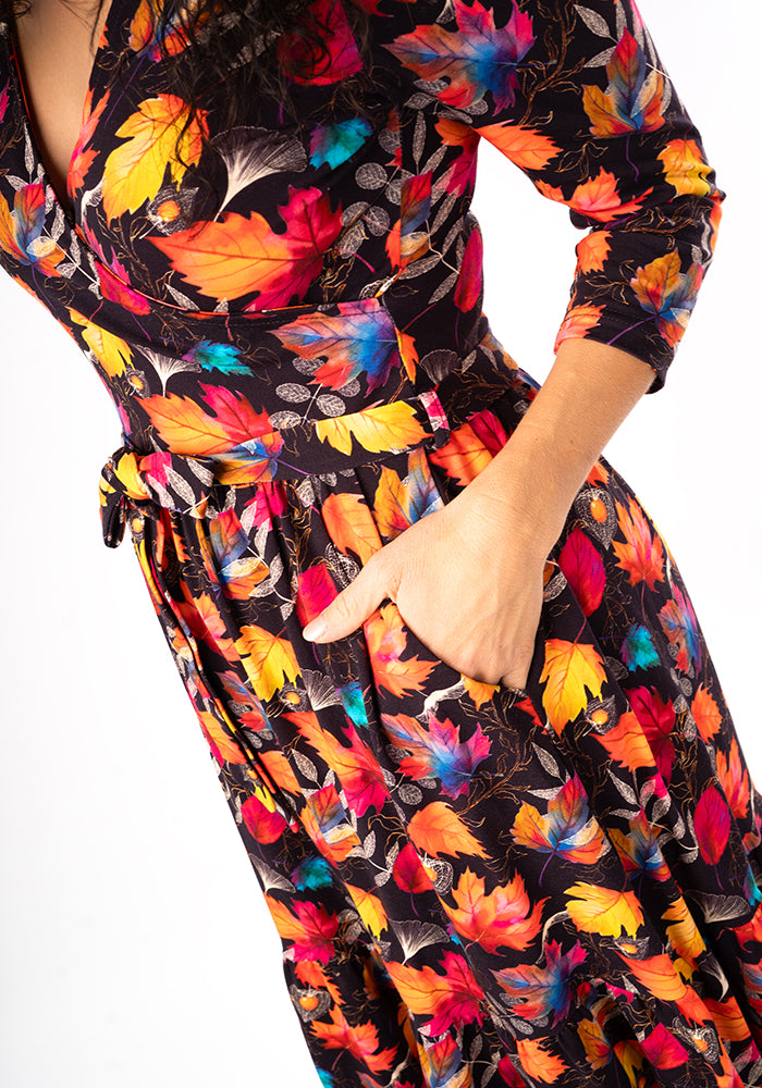 Laurie Fall Leaves Print Cotton Midaxi Dress