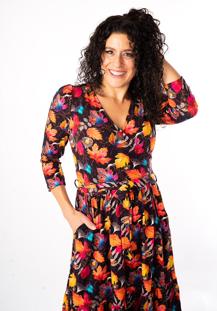 Laurie Fall Leaves Print Cotton Midaxi Dress