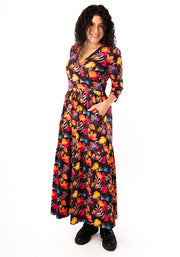 Laurie Fall Leaves Print Cotton Midaxi Dress