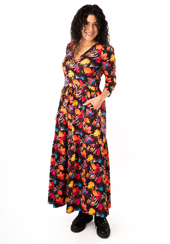 Laurie Fall Leaves Print Cotton Midaxi Dress
