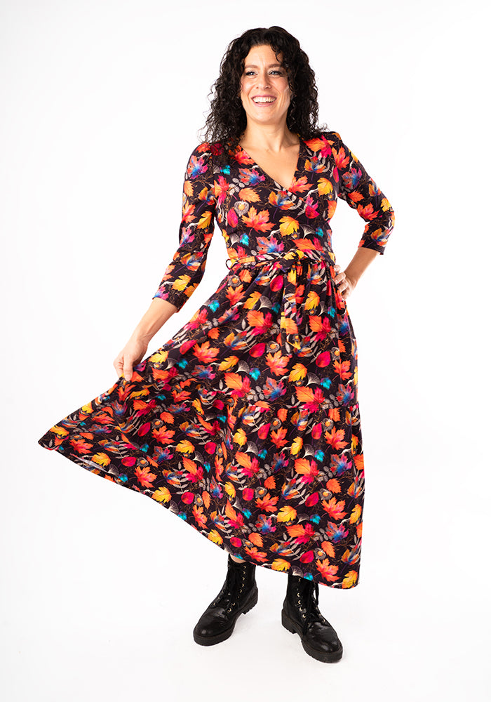Laurie Fall Leaves Print Cotton Midaxi Dress