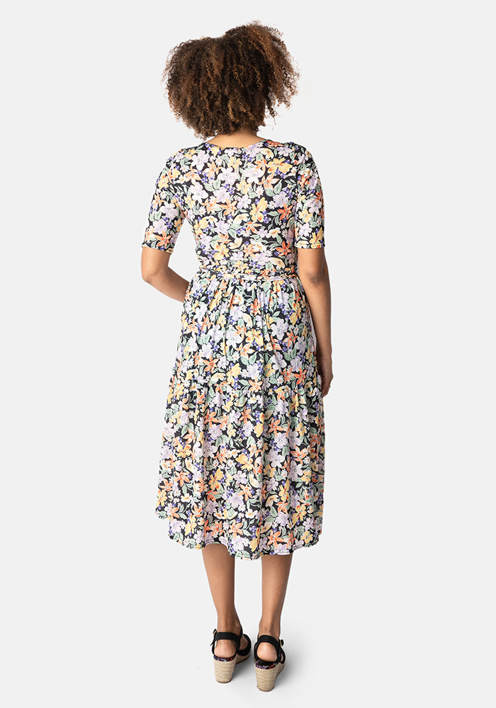 Laury Light Weight Ditsy Floral Print Tiered Hem Midi Dress