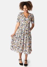 Laury Light Weight Ditsy Floral Print Tiered Hem Midi Dress