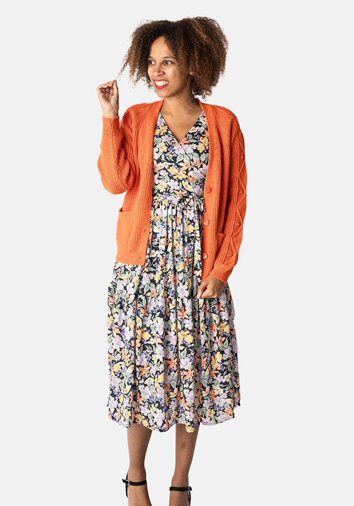 Laury Light Weight Ditsy Floral Print Tiered Hem Midi Dress