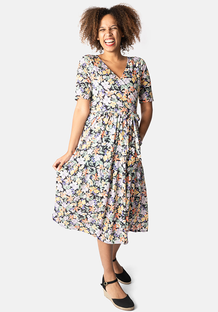 Laury Light Weight Ditsy Floral Print Tiered Hem Midi Dress