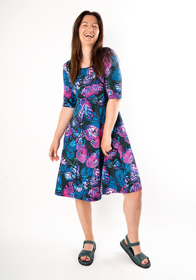 Lavenia Butterfly Print Cotton Trapeze Dress