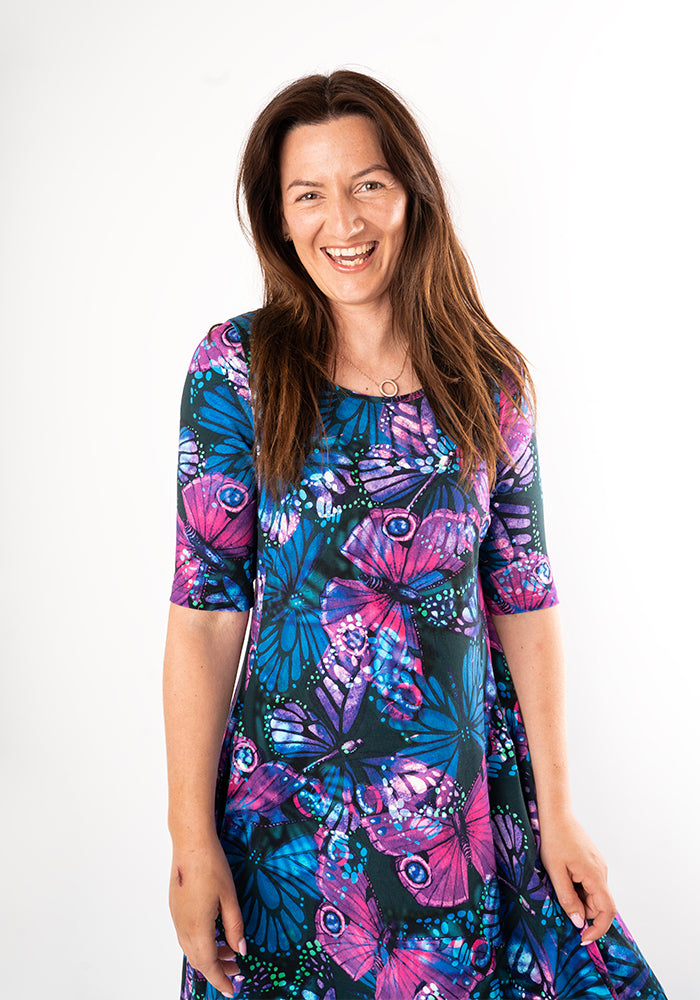 Lavenia Butterfly Print Cotton Trapeze Dress