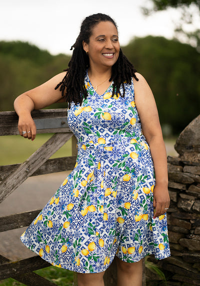 Laya Lemon Tile Print Cotton Dress