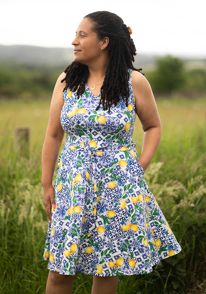Laya Lemon Tile Print Cotton Dress