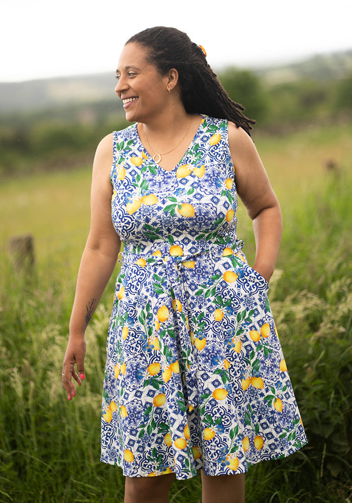 Laya Lemon Tile Print Cotton Dress