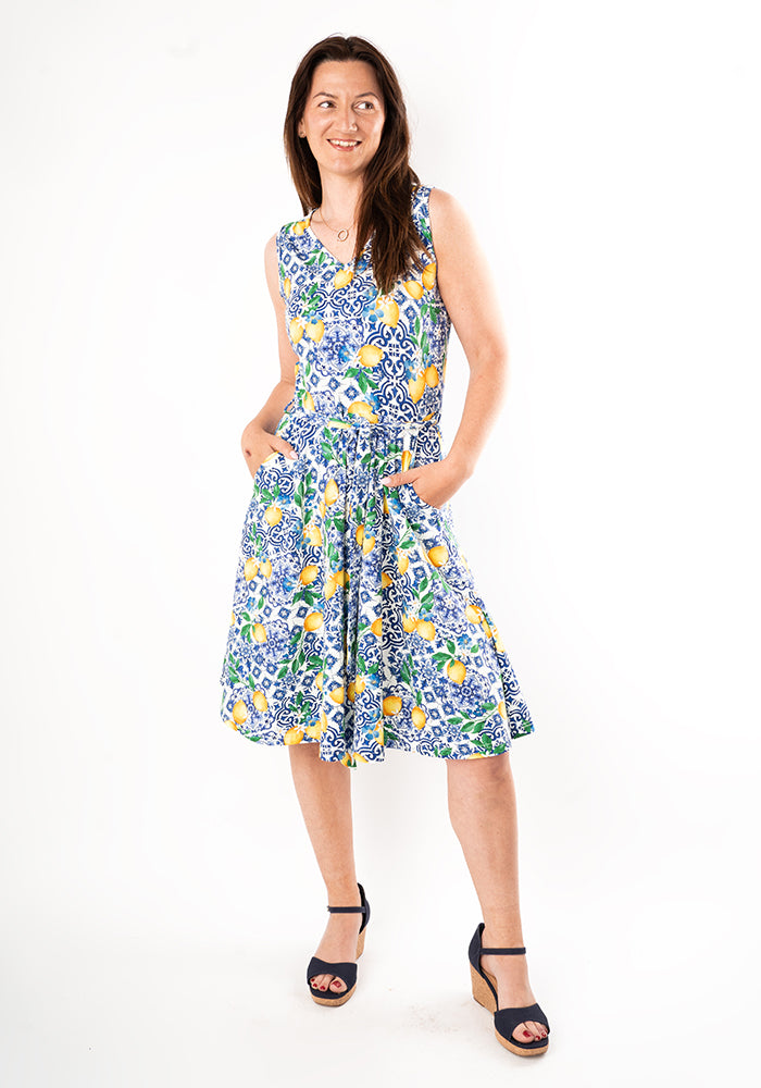 Laya Lemon Tile Print Cotton Dress