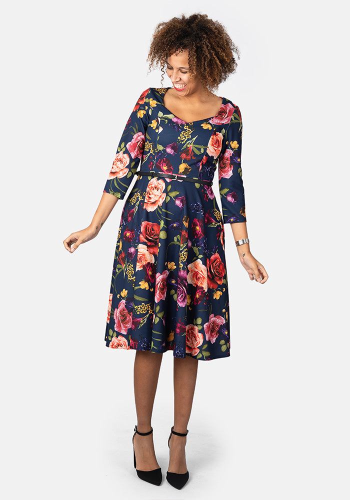 Layne Vintage Floral Print Swing Dress