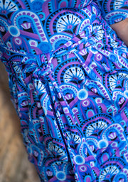 Leana Blue Handpainted Deco Print Dress