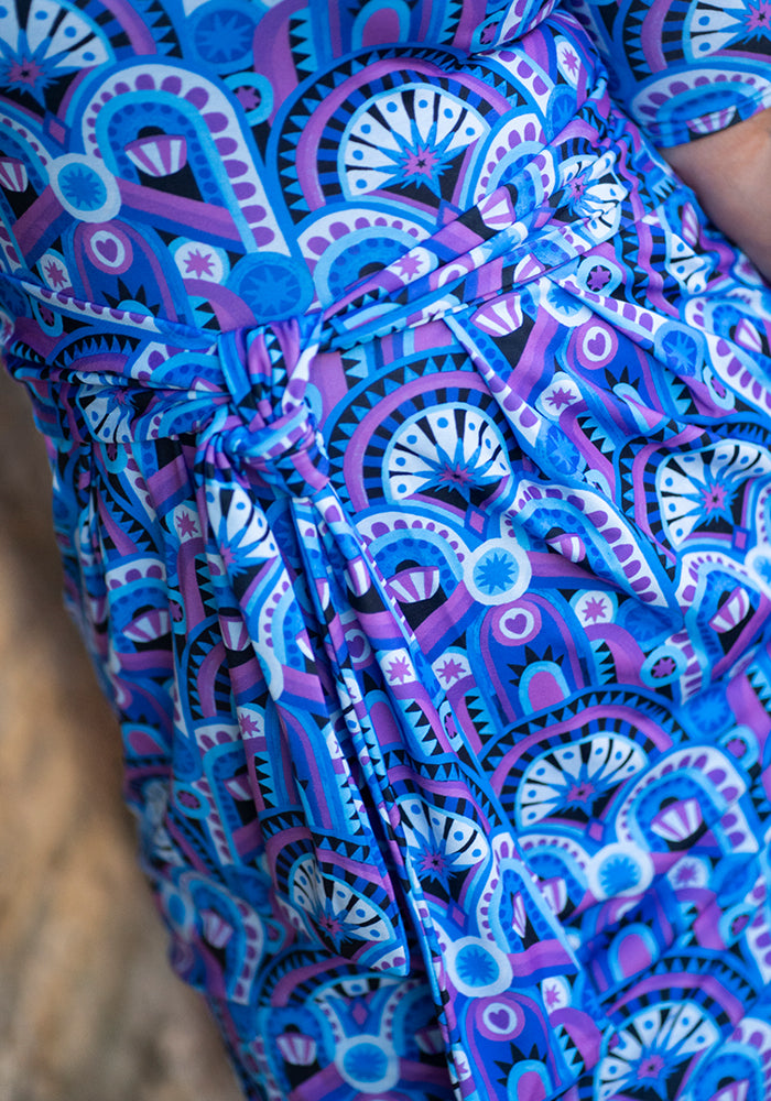 Leana Blue Handpainted Deco Print Dress