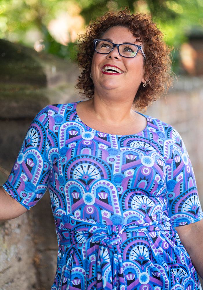 Eighth angle of Leana Blue Handpainted Deco Print Dress