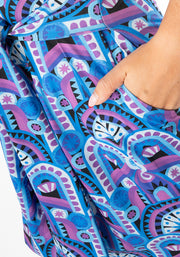 Leana Blue Handpainted Deco Print Dress