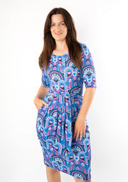 Leana Blue Handpainted Deco Print Dress