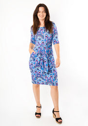 Leana Blue Handpainted Deco Print Dress