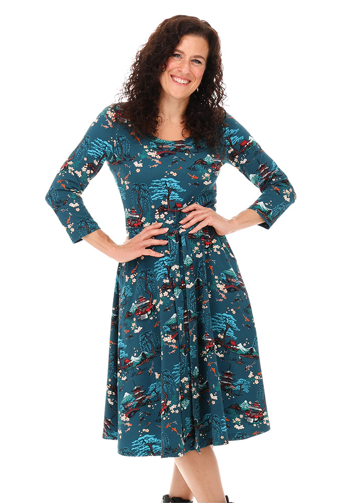 Leander Tranquil Koi Garden Print Cotton Swing Dress