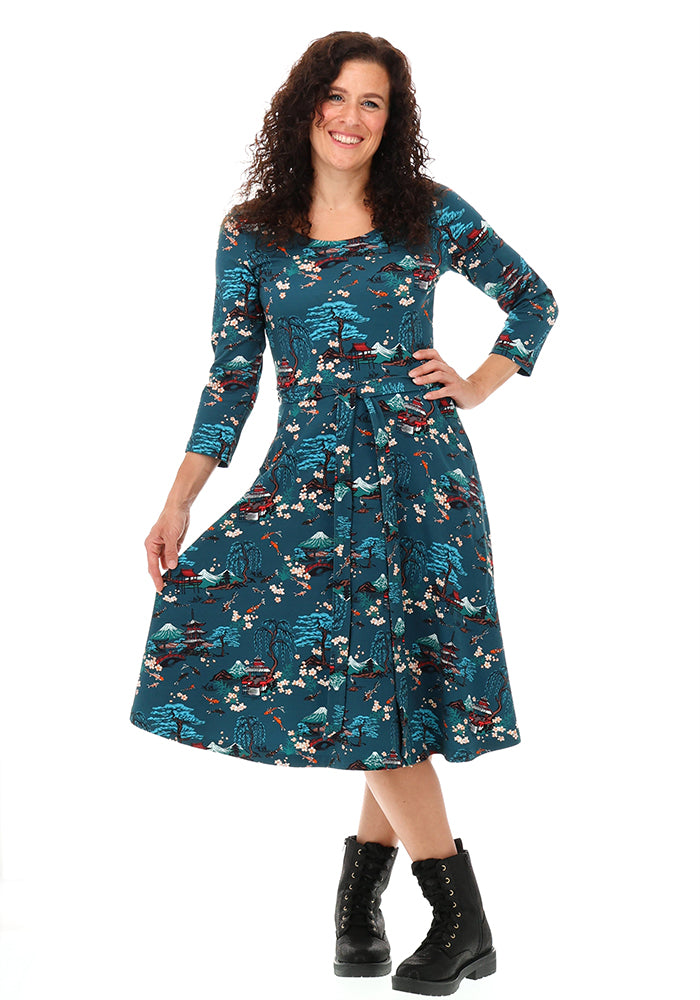 Leander Tranquil Koi Garden Print Cotton Swing Dress