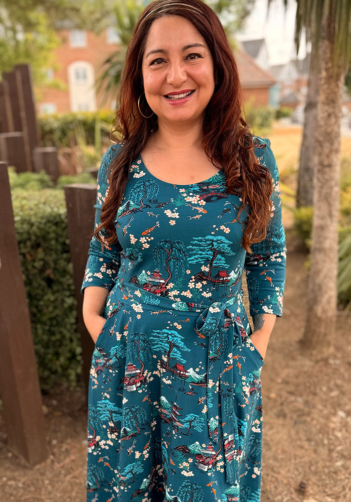 Leander Tranquil Koi Garden Print Cotton Swing Dress