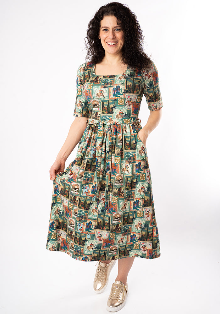 Fourth angle of Leila Wild West Print Cotton Midi Dress