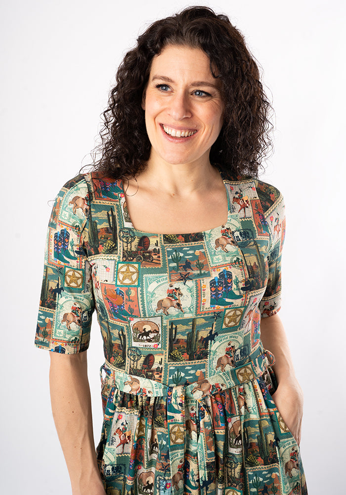 Ninth angle of Leila Wild West Print Cotton Midi Dress